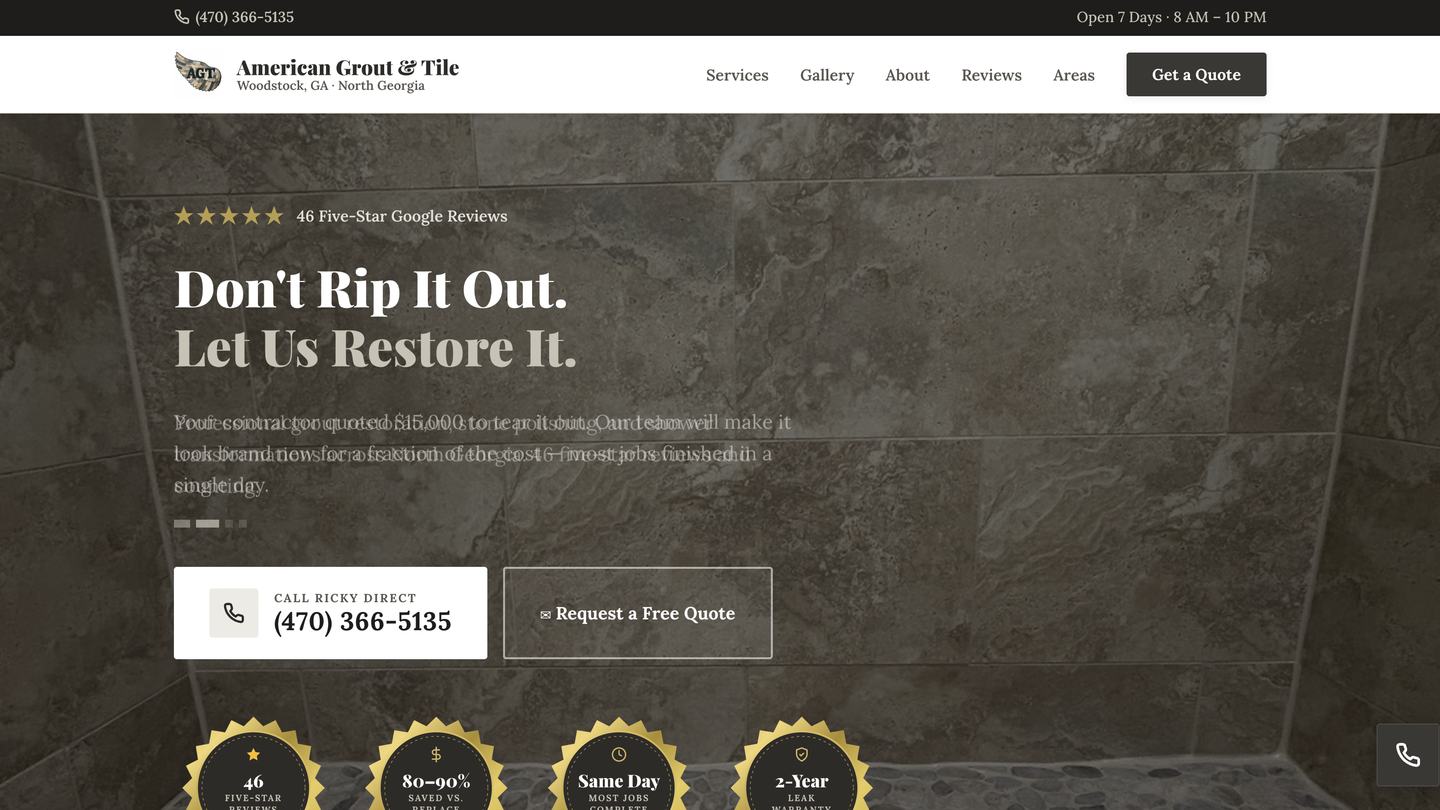 Homepage of American Grout & Tile
