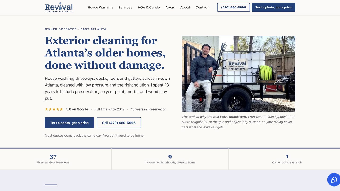 Homepage of Revival Exterior Cleaning